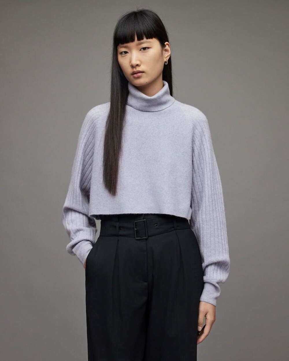 AllSaints Margot Jumper Size Small Mist Blue Wool Blend Turtleneck Sweater